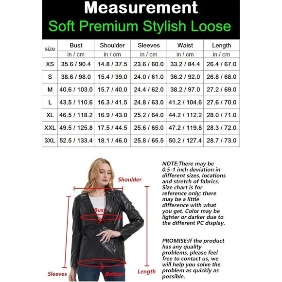 🆕 Women Black Faux Leather Blazer Jackets Spring Fashion Vegan Button Down Coat - Picture 6 of 6